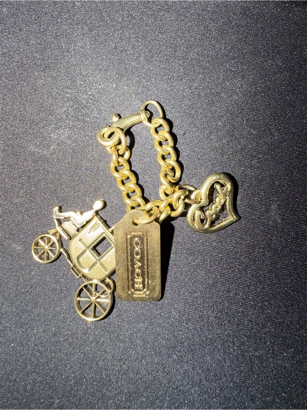 Coach Gold-Tone Charm Bracelet with Carriage & Heart Charms
